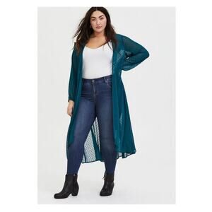 Torrid Teal Green Clip Dot Chiffon Kimono Sz.0